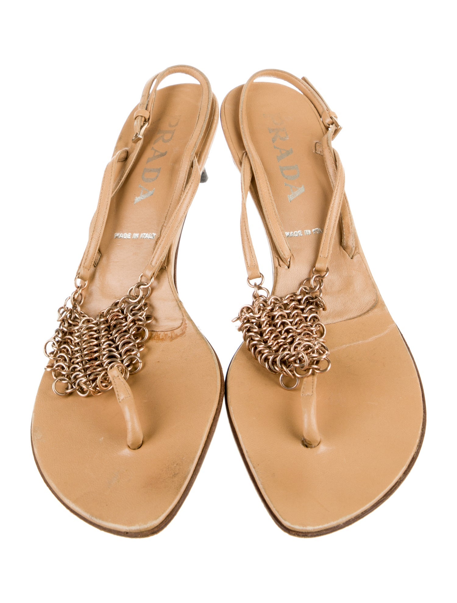 Prada Leather Chain-Link Accents Slingback Sandals